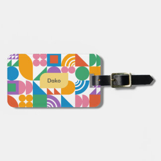 Cute and Modern Colorful Geometric Monogram Luggage Tag