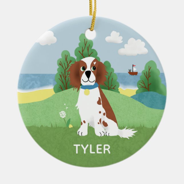 Cute and Modern English Springer Spaniel Christmas Ceramic Ornament (Front)