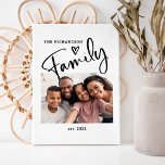 Cute and Modern Family Photo | Black and White Canvas Print<br><div class="desc">This simple and stylish family photo art features your favorite personal photo,  with the word "family" appearing in modern black handwritten script typography,  with a cute hand drawn heart on a white background. Add your family name and established date.</div>
