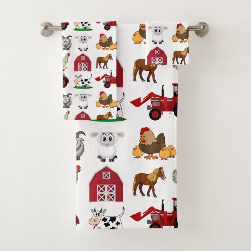 Cute and Modern Farm Animals Pattern Animal Barn  Bath Towel Set