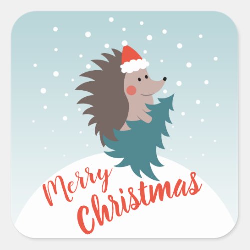 Cute and Modern Hedgehog Christmas Square Sticker