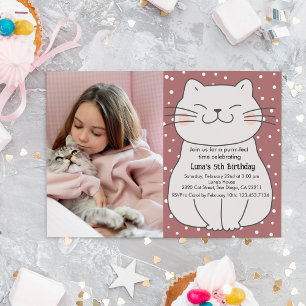 Cute and Modern Kitten With Photo Birthday  Invitation