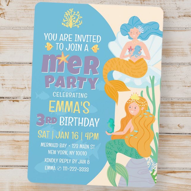 Cute and Modern Mermaid Kid's Birthday Party Invitation (Creator Uploaded)