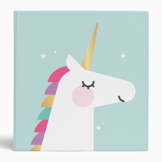 Cute and Modern Rainbow Unicorn 3 Ring Binder (Front)