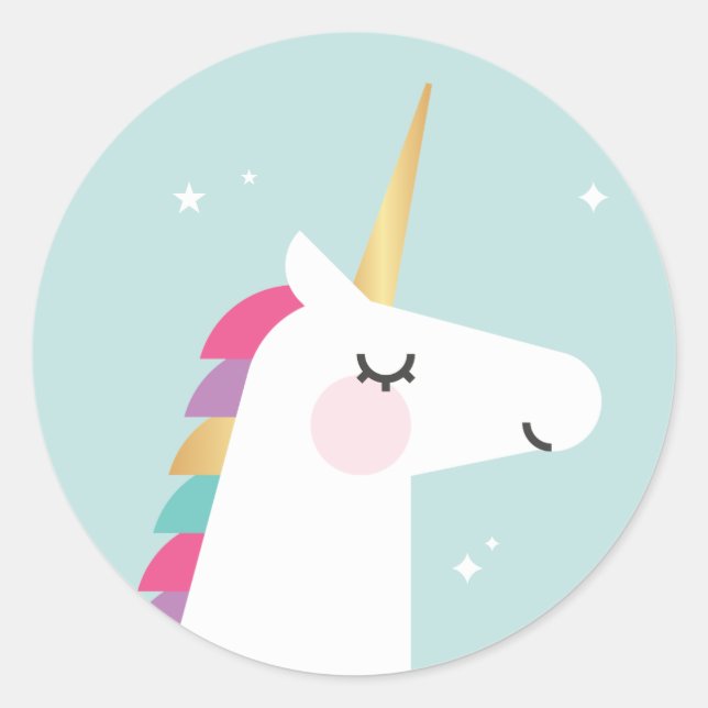 Cute and Modern Rainbow Unicorn Birthday Classic Round Sticker (Front)
