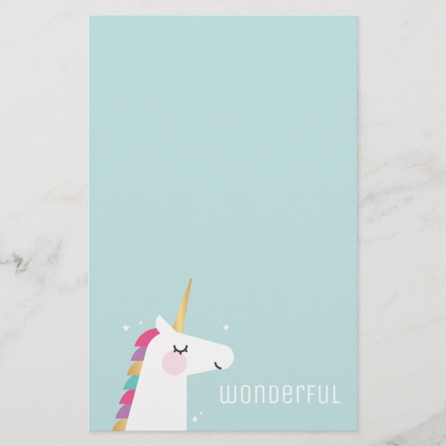 Cute and Modern Rainbow Unicorn Stationery (Front)