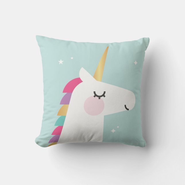 Cute and Modern Rainbow Unicorn Throw Pillow (Front)