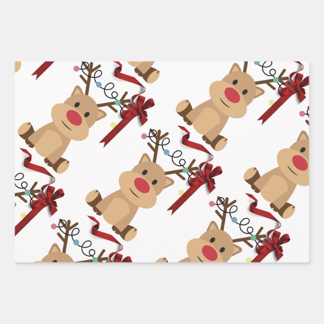 Cute and naughty baby reindeer wrapping paper sheets (Front 3)