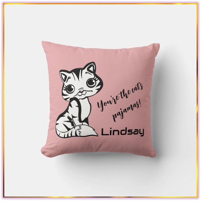 Cute and Pink Cat's Pajamas Adorable Throw Pillow (Creator Uploaded)
