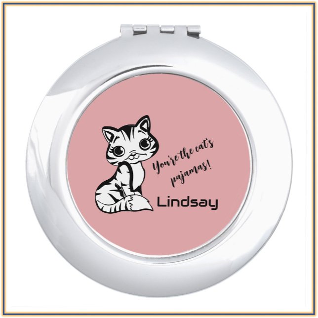 Cute and Pink Cat's Pajamas Compact Mirror (Creator Uploaded)