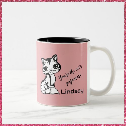 Cute and Pink Cats Pajamas Two_Tone Coffee Mug