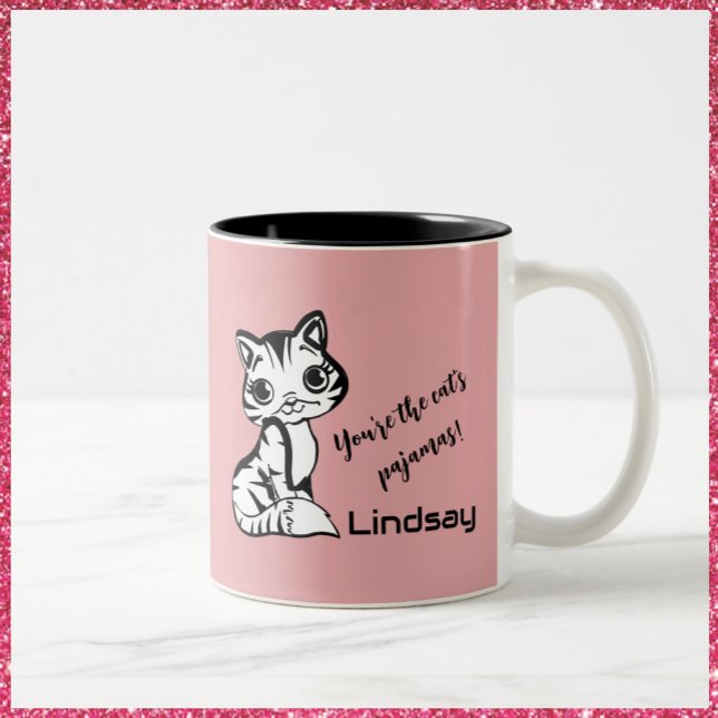 Cute and Pink Cat's Pajamas Two-Tone Coffee Mug (Creator Uploaded)