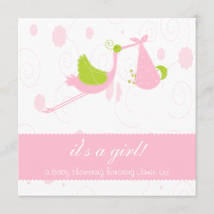 Cute and Pink "it's a girl" Baby Shower Invitation