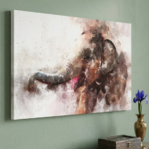 Cute and Playful Baby Asian Elephant Watercolor Canvas Print