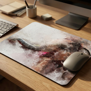 Cute and Playful Baby Asian Elephant Watercolor Mouse Pad