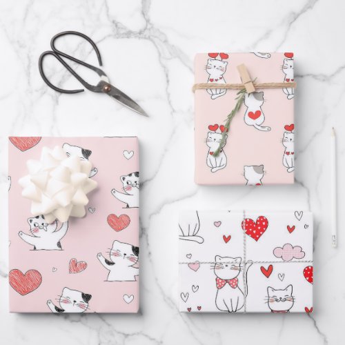 Cute and Playful Cat Cartoon Wrapping Paper