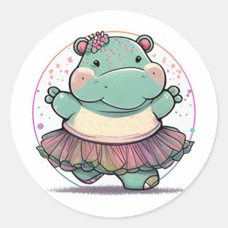 Cute and Playful Dancing Hippo in a Tutu Classic Round Sticker
