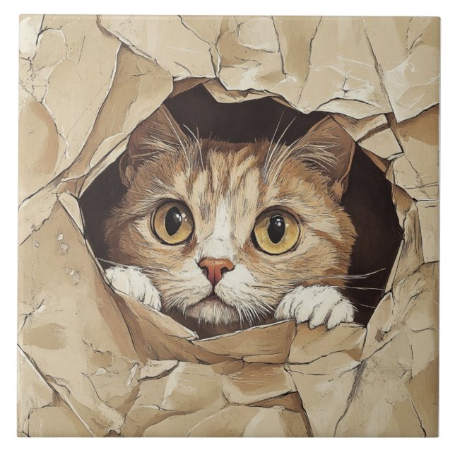 Cute and Playful Kitten Ceramic Tile (Front)