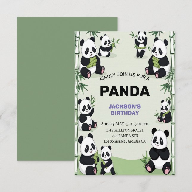cute and playful panda birthday invitation (Front/Back)