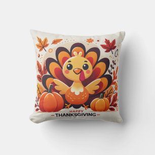Cute and playful Thanksgiving turkey design Throw Pillow