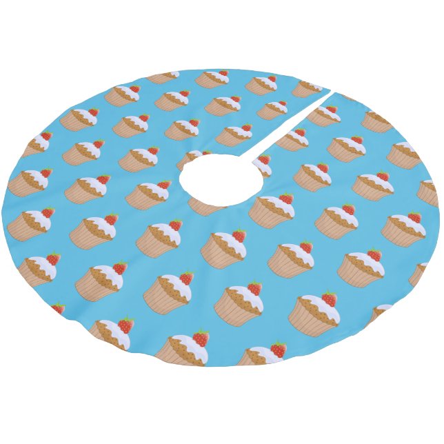 Cute and pretty Chocolate Cupcake Cherry Pattern Brushed Polyester Tree Skirt (Angled)