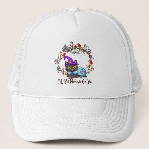 Cute and Punny Witch Cat Trucker Hat