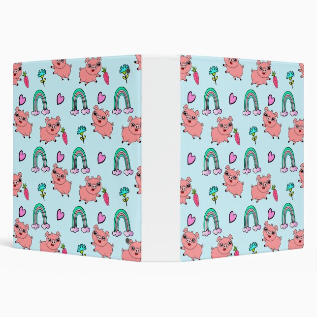 Cute and Quirky Pigs and Rainbows Pattern 3 Ring Binder (Background)