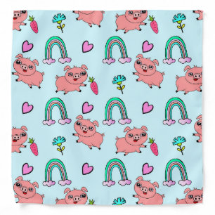 Cute and Quirky Pigs and Rainbows Pattern Bandana
