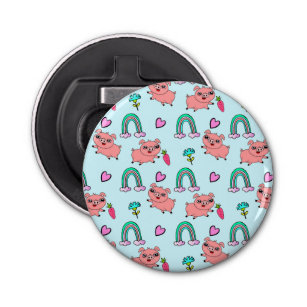 Cute and Quirky Pigs and Rainbows Pattern Bottle Opener