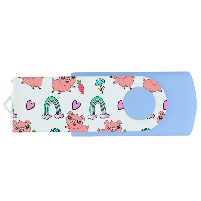 Cute and Quirky Pigs and Rainbows Pattern Flash Drive (Back)