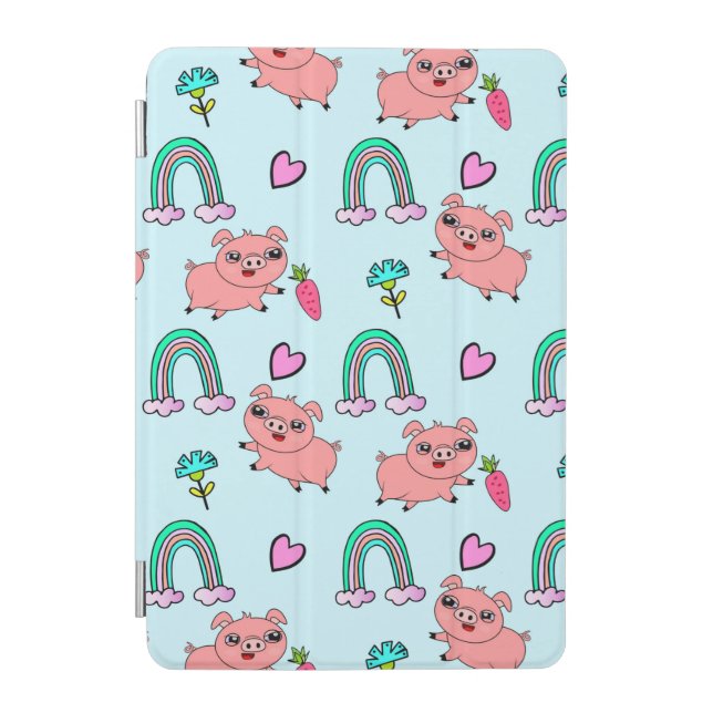 Cute and Quirky Pigs and Rainbows Pattern iPad Mini Cover (Front)