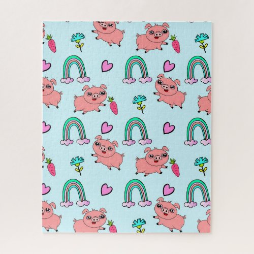 Cute and Quirky Pigs and Rainbows Pattern Jigsaw Puzzle