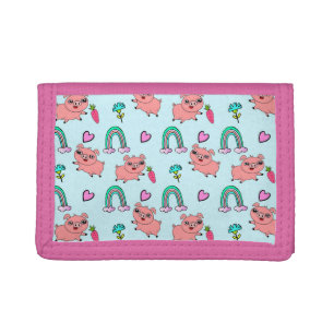 Cute and Quirky Pigs and Rainbows Pattern Tri-fold Wallet