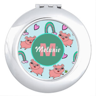 Cute and Quirky Pigs and Rainbows Personalised Compact Mirror