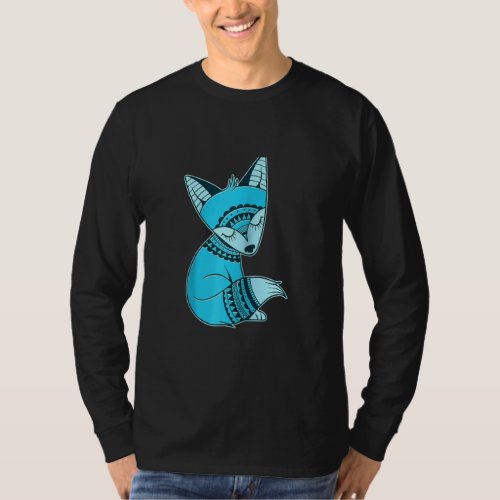 Cute And Relaxing Blue Tribal Pattern Fox Raglan  T_Shirt