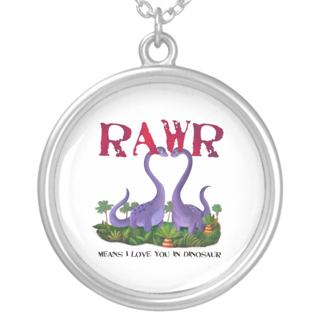 Cute and Romantic Dinos - Rawr Silver Plated Necklace (Front)