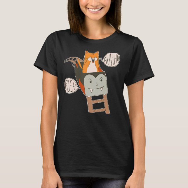 Cute and Scared Roller Coaster Cat T-Shirt (Front)