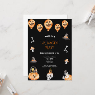 CUTE AND SCARY BLACK AND ORANGE HALLOWEEN PARTY  INVITATION