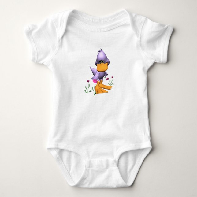 Cute and Shy Purple Cartoon Duck Baby Bodysuit (Front)