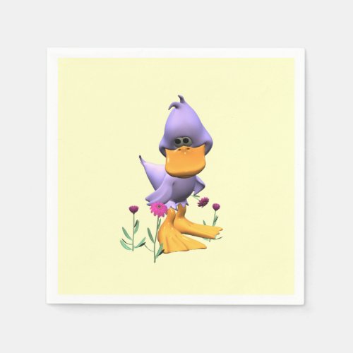 Cute and Shy Purple Cartoon Duck Napkins