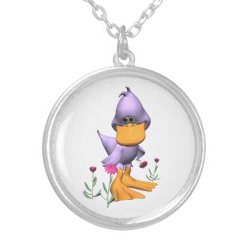 Cute and Shy Purple Cartoon Duck Silver Plated Necklace