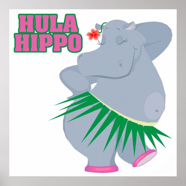 cute and silly luau hula hippo poster (Front)