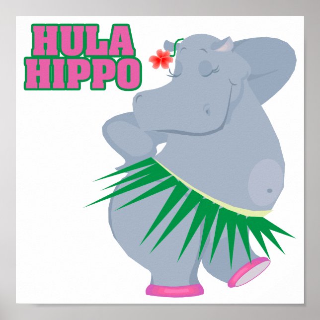 cute and silly luau hula hippo poster (Front)
