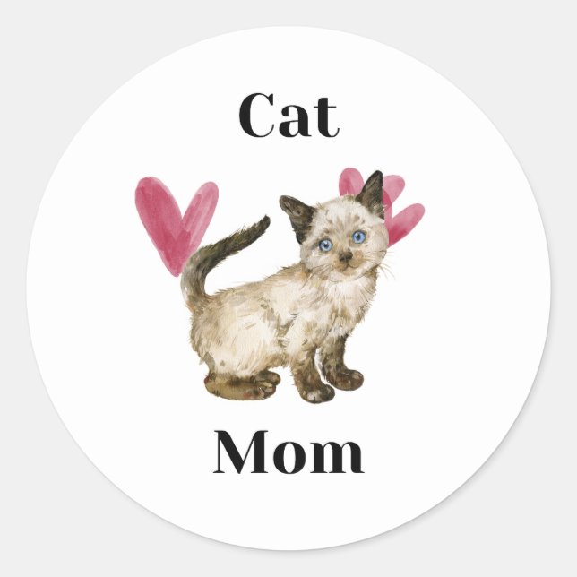 Cute and Simple Cat Mom Classic Round Sticker (Front)