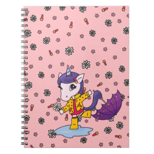Cute and Simple Coral Floral Unicorn in Raincoat Notebook