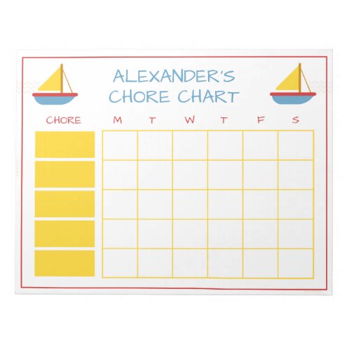 Cute and Simple Kids Toy Sailboat Chore Chart Notepad