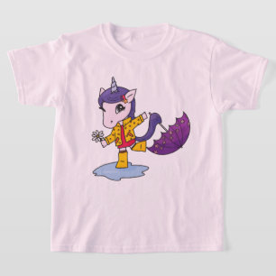 Cute and Simple Pink Floral Unicorn in Raincoat T-Shirt