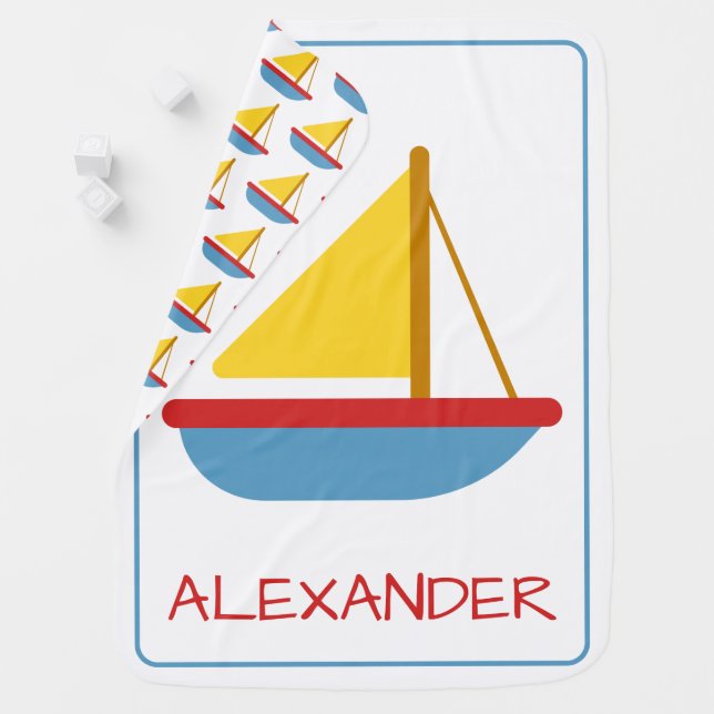 Cute and Simple Sailboat Personalized Baby Blanket (In Situ)