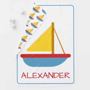 Cute and Simple Sailboat Personalized Baby Blanket