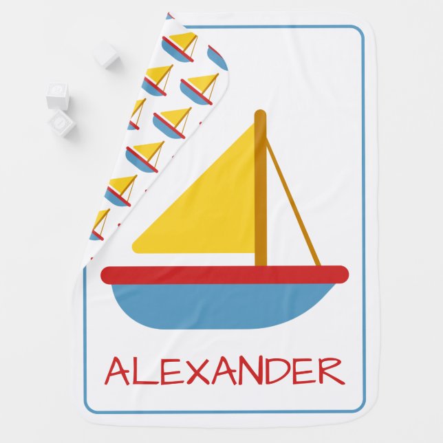 Cute and Simple Sailboat Personalized Baby Blanket (In Situ)